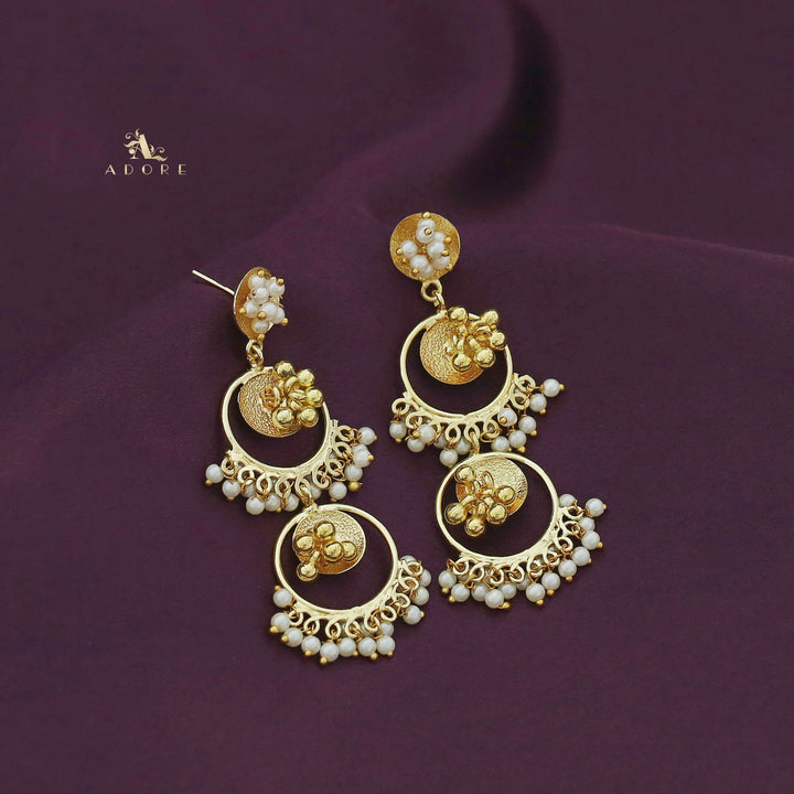 Dual Circle Ghungroo Pearl Hanging Earring