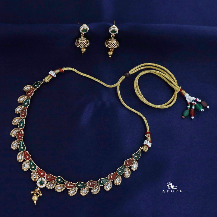 Maya Enamel Kundan Neckpiece With Earring