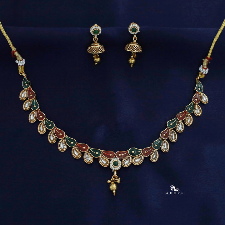 Maya Enamel Kundan Neckpiece With Earring