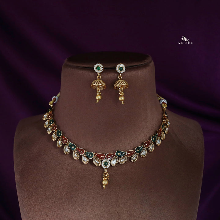 Maya Enamel Kundan Neckpiece With Earring