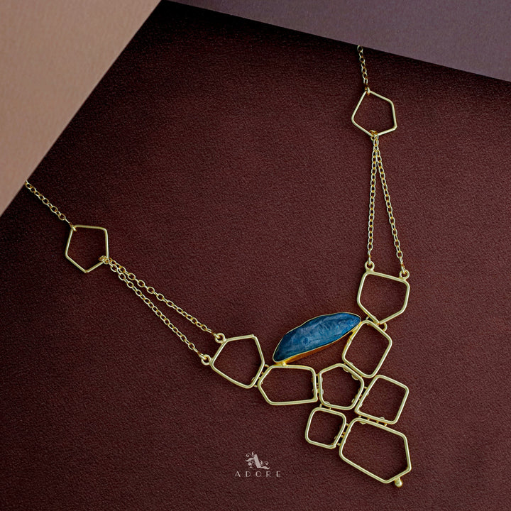 Golden Blocks And Chain Dyed Stone Neckpiece