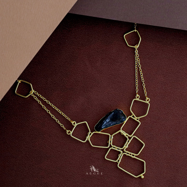 Golden Blocks And Chain Dyed Stone Neckpiece