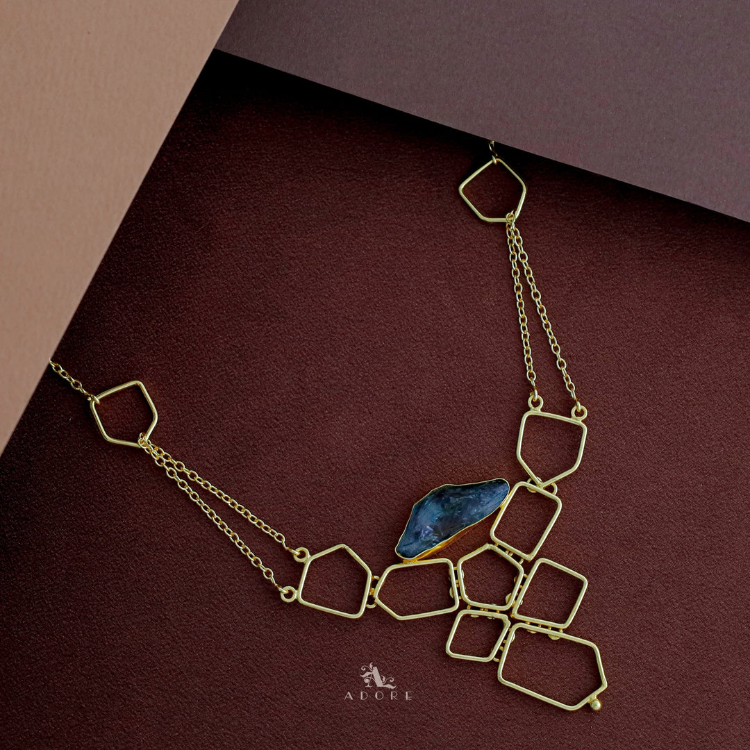 Golden Blocks And Chain Dyed Stone Neckpiece