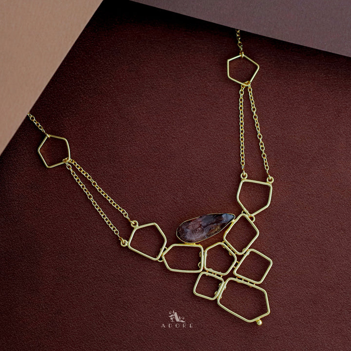 Golden Blocks And Chain Dyed Stone Neckpiece