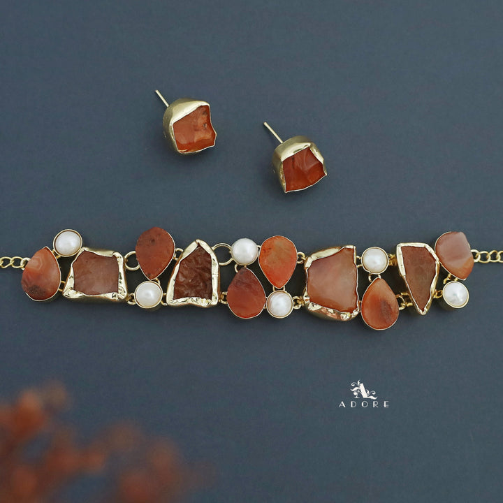 Brenda Golden Raw Stone + Pearl Choker With Stud