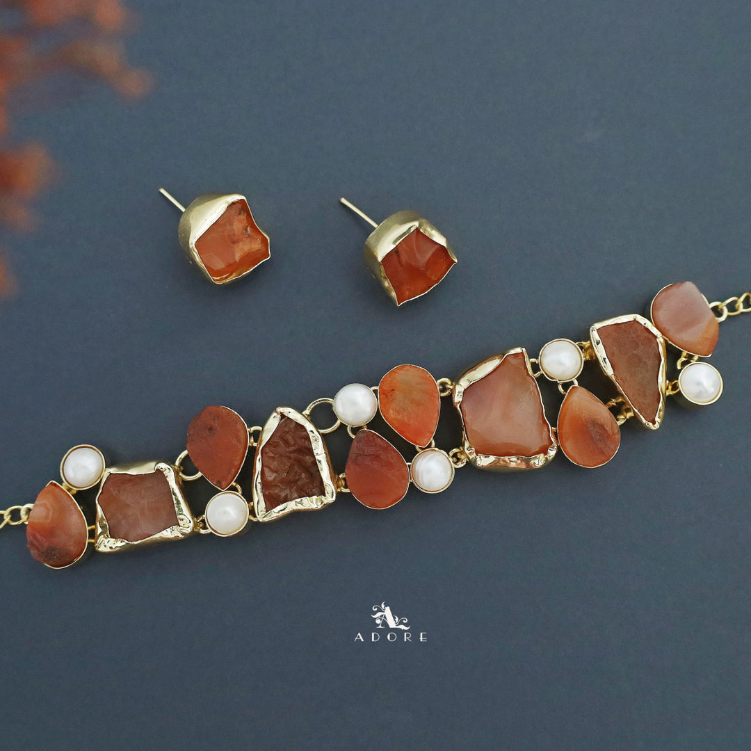 Brenda Golden Raw Stone + Pearl Choker With Stud