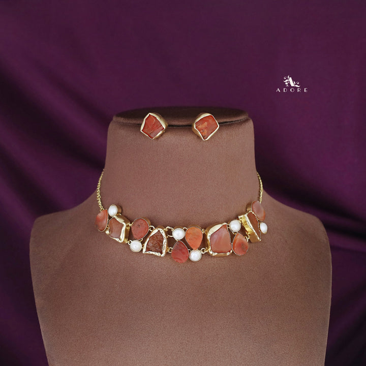 Brenda Golden Raw Stone + Pearl Choker With Stud