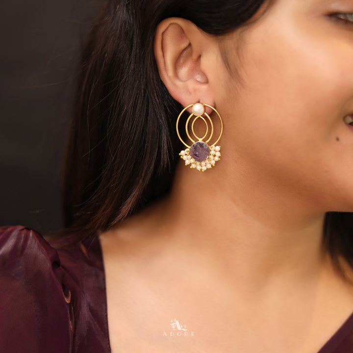 Elviya Raw Stone Cluster Pearl Circle Earring