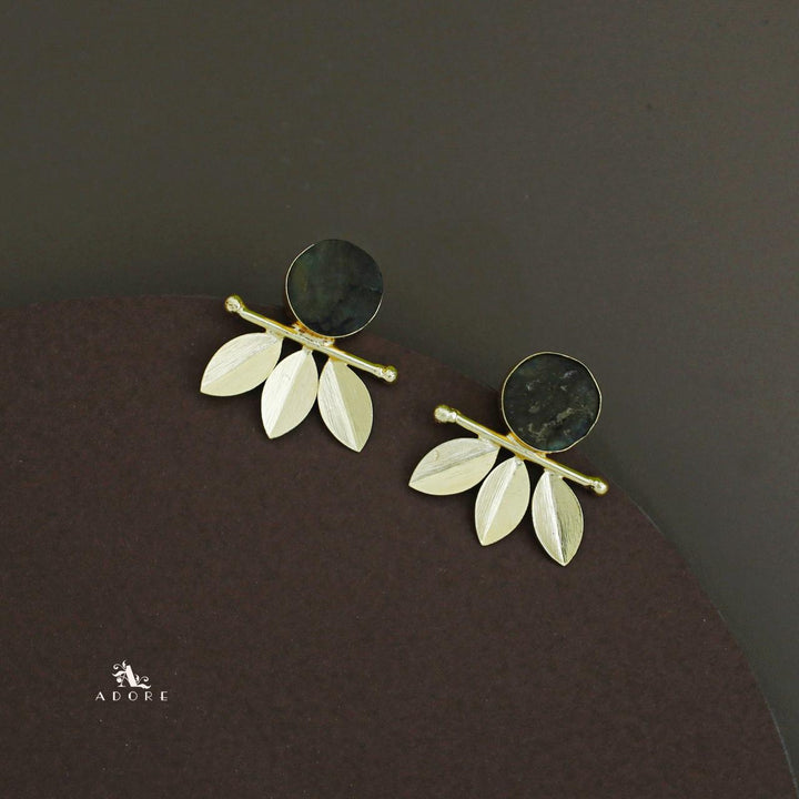 Tri Leaf Raw Stone Earring