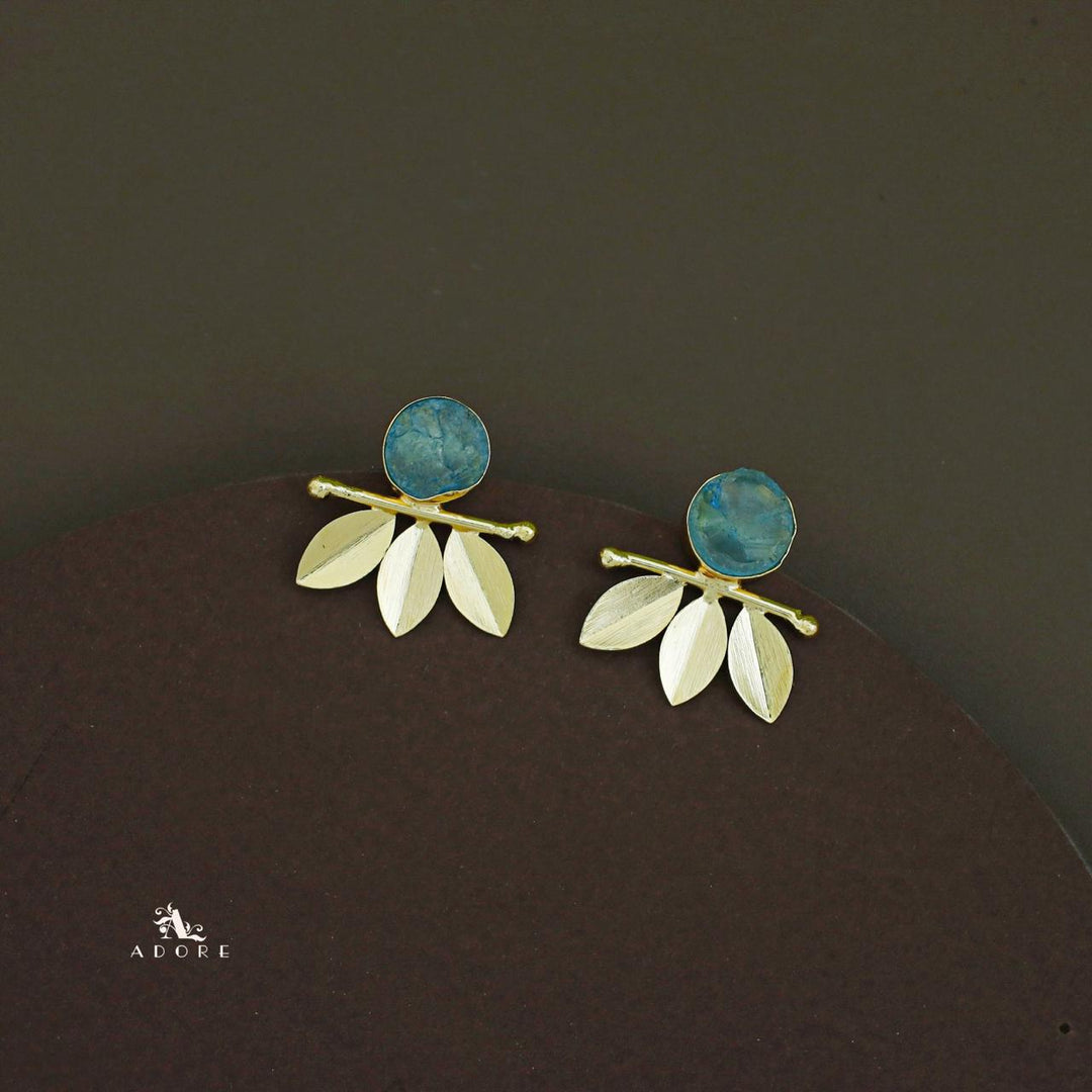 Tri Leaf Raw Stone Earring