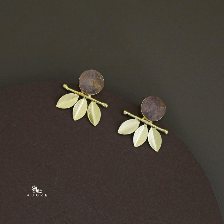 Tri Leaf Raw Stone Earring