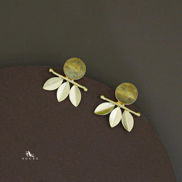 Tri Leaf Raw Stone Earring