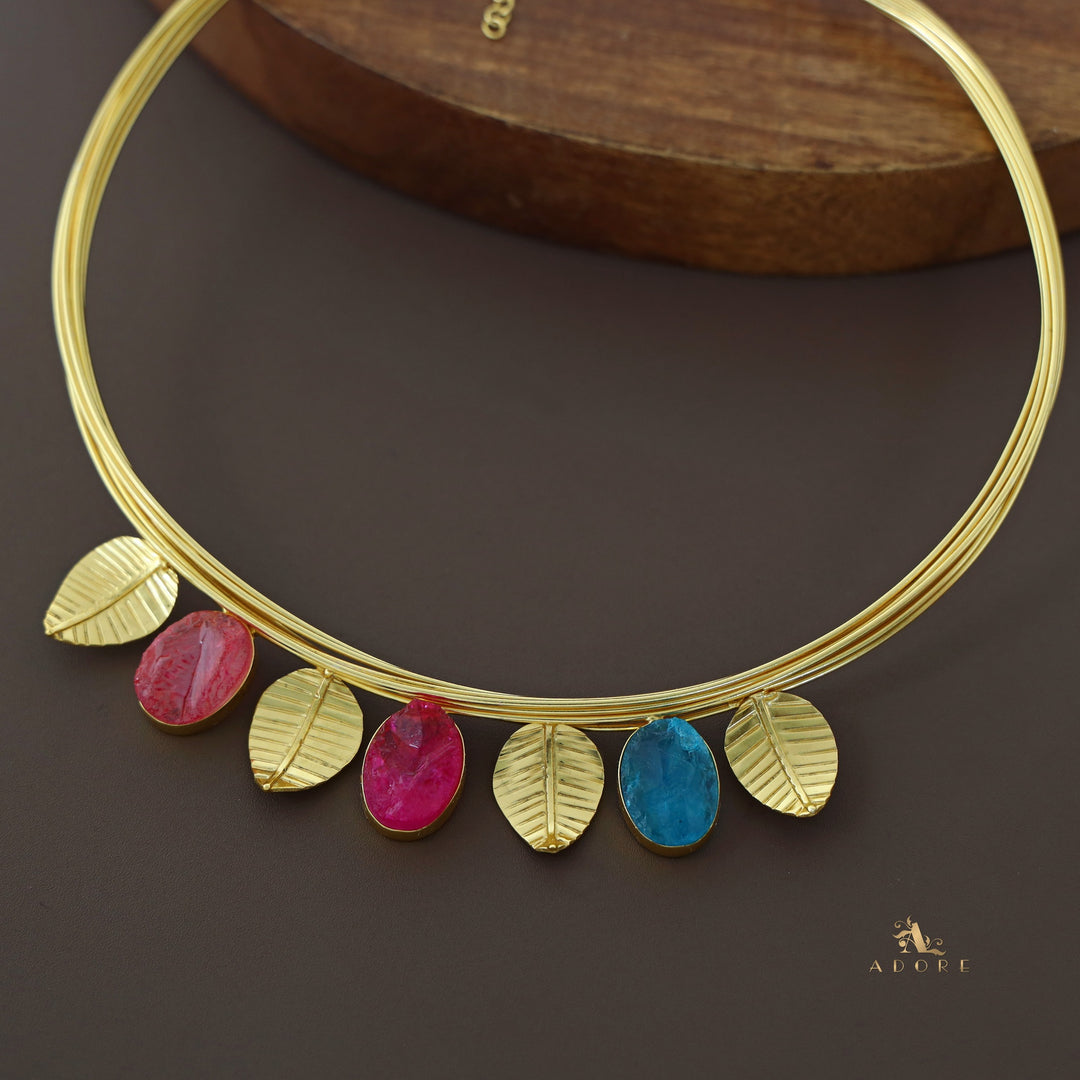 Golden Leaves And Tri Dyed Stone Neck Cuff