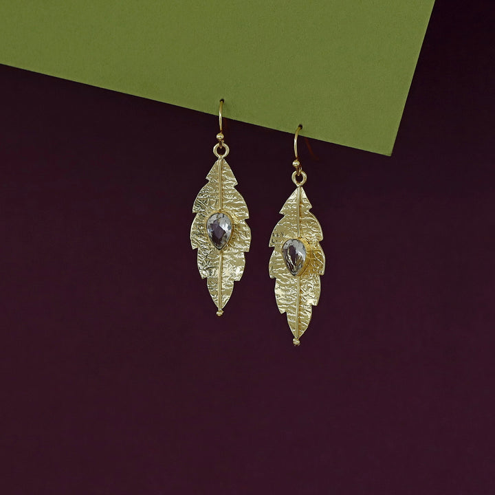 Shalomi Golden Leaf Glossy Stone Drop