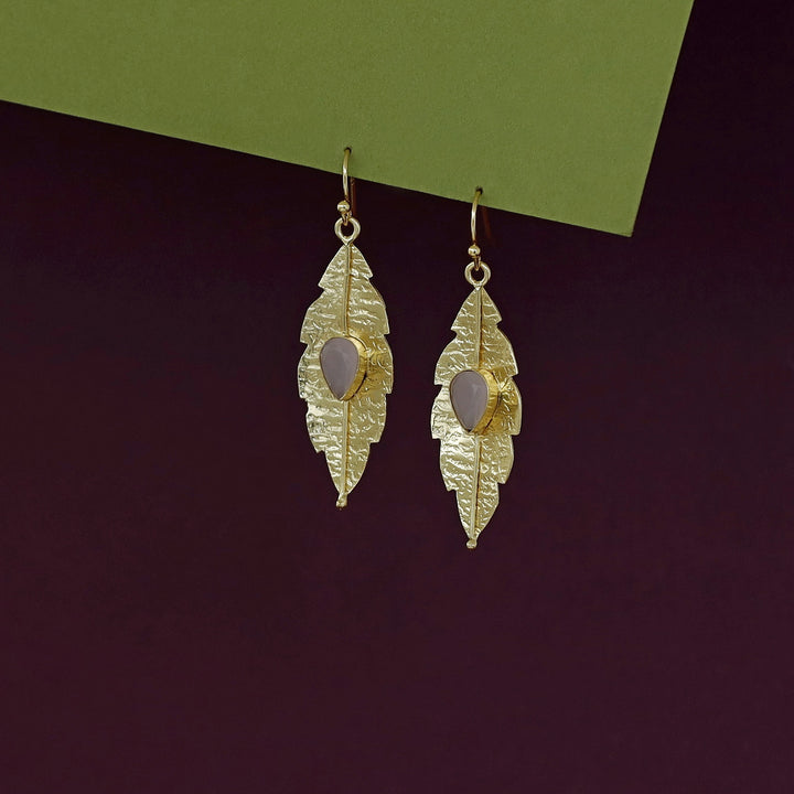 Shalomi Golden Leaf Glossy Stone Drop