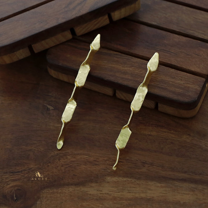 Golden Curly Hammered Long Earring