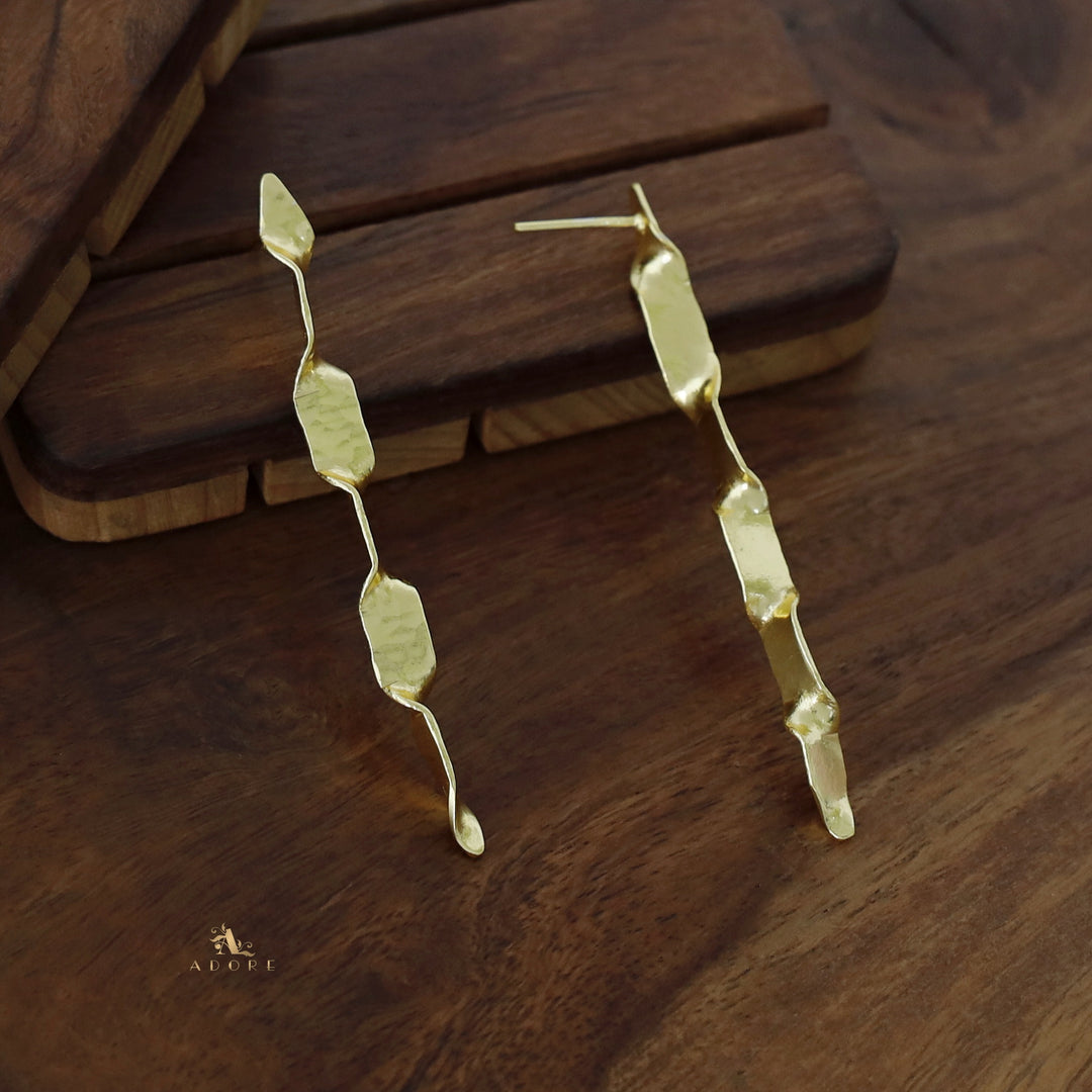 Golden Curly Hammered Long Earring