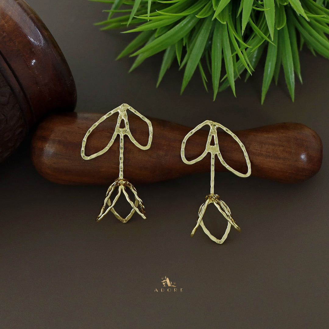 Golden Hammered Plant Earring