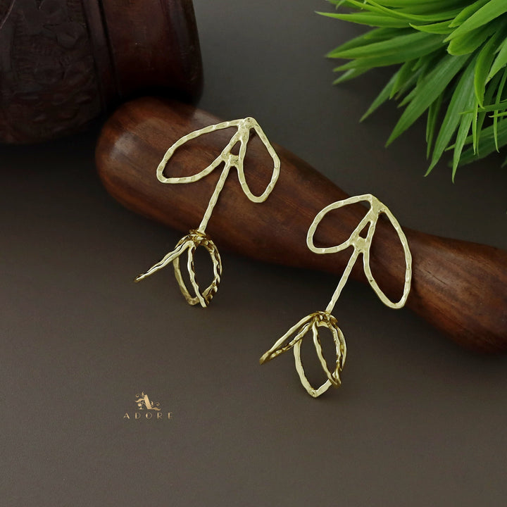 Golden Hammered Plant Earring