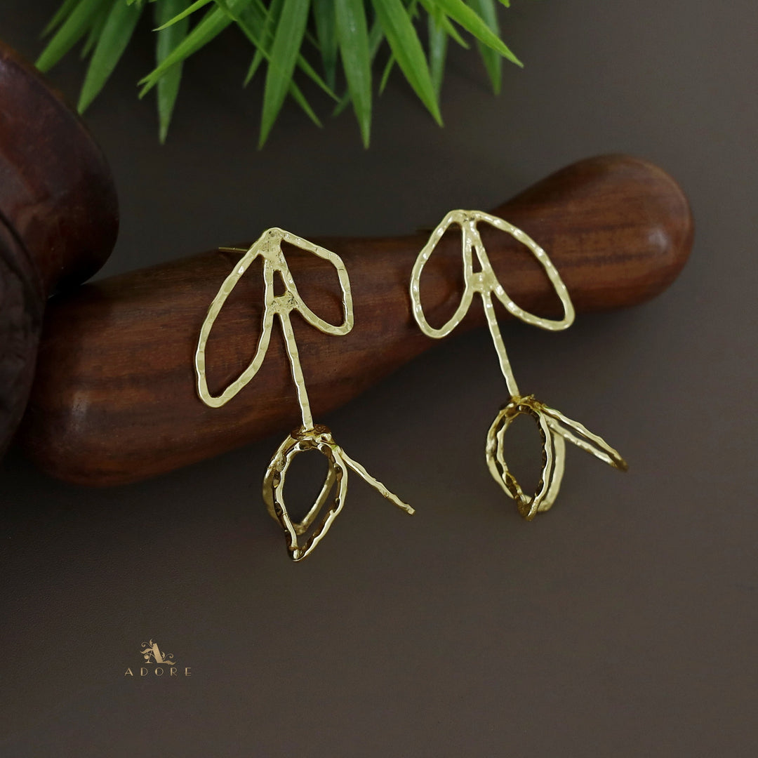 Golden Hammered Plant Earring