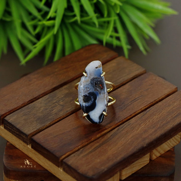 Two Layer Agate Claw Ring