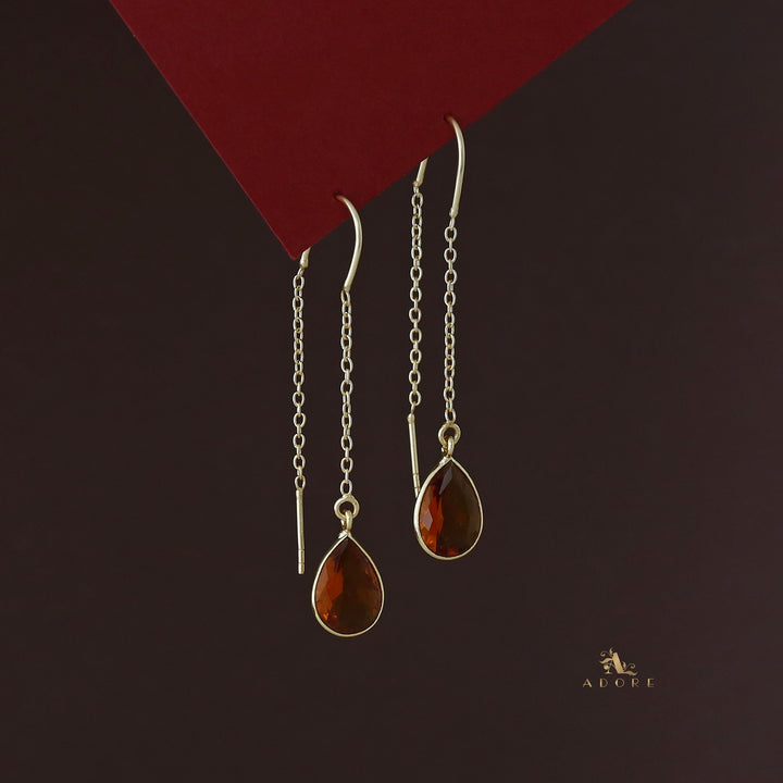 Fiyona Glossy Drop Chain Needle And Thread Earring