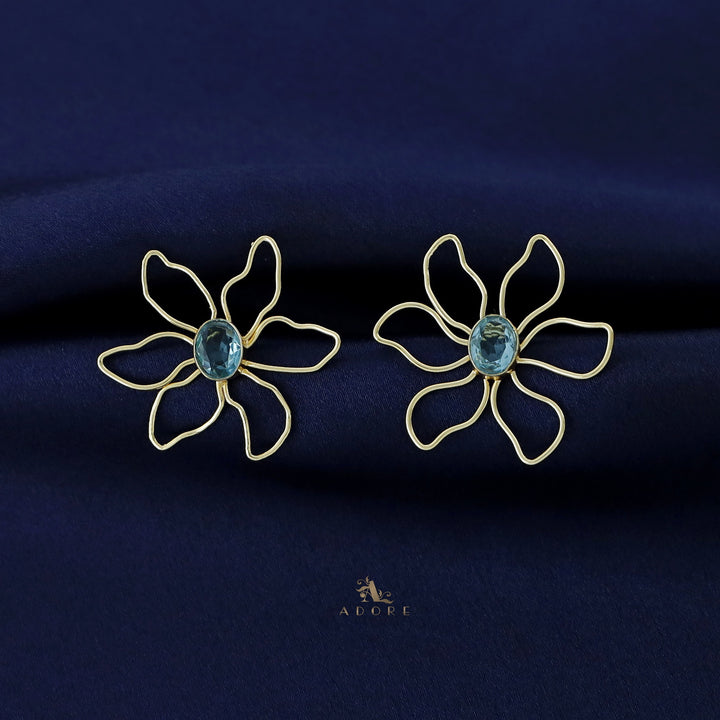 Golden Flower And Oval Glossy Earring