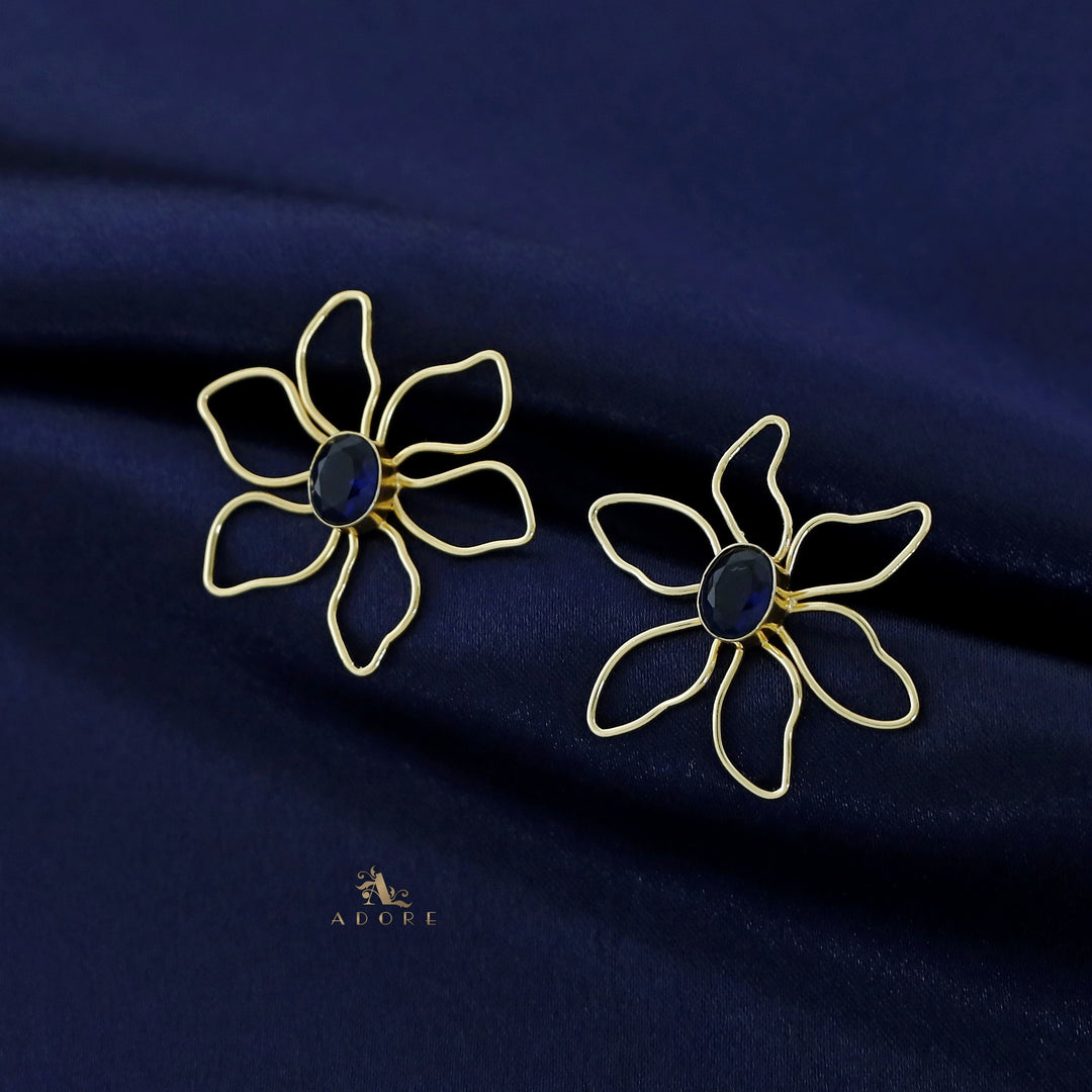 Golden Flower And Oval Glossy Earring