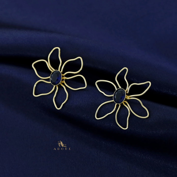 Golden Flower And Oval Glossy Earring