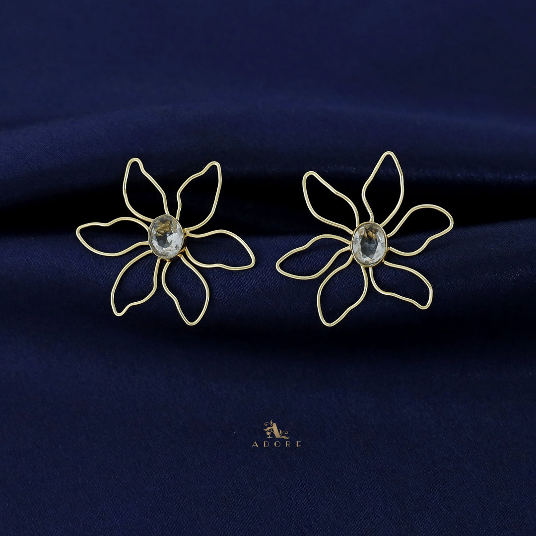 Golden Flower And Oval Glossy Earring