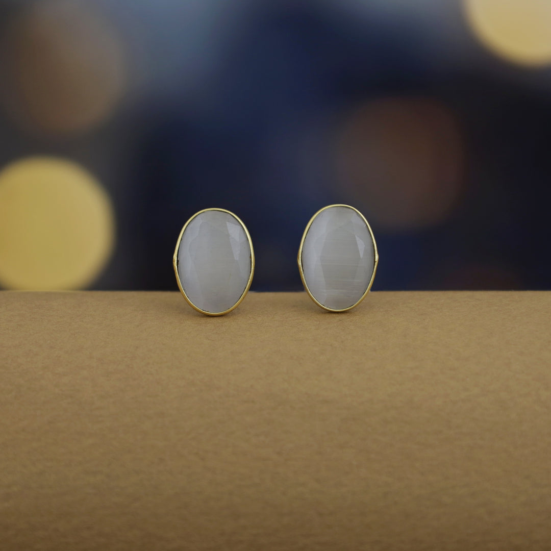 Golden Glossy Oval Stud