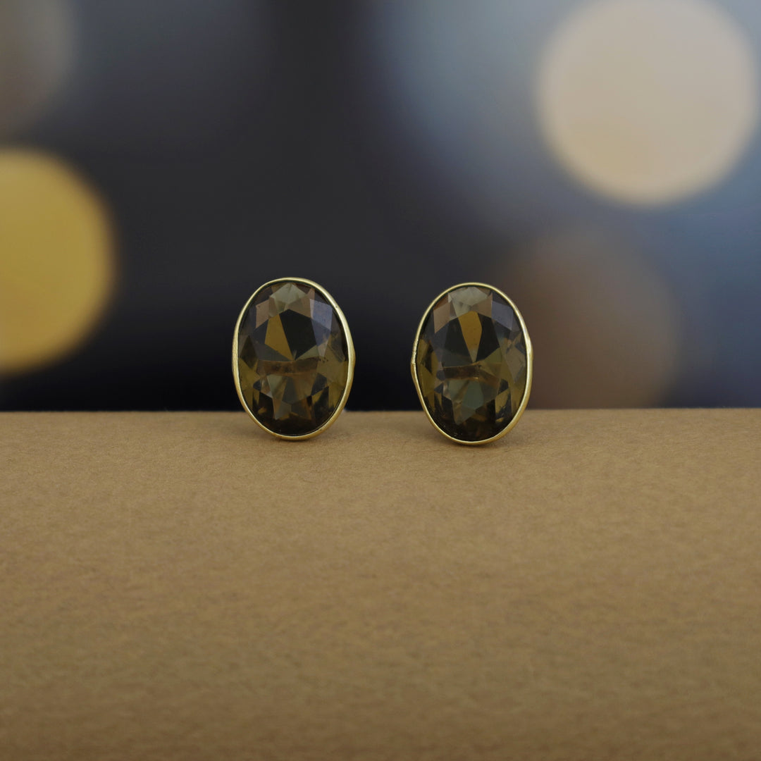 Golden Glossy Oval Stud