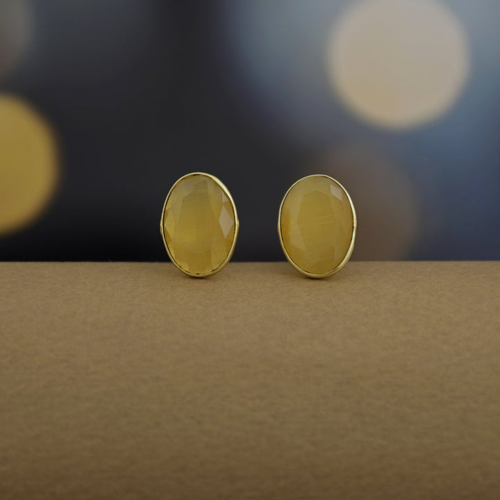 Golden Glossy Oval Stud