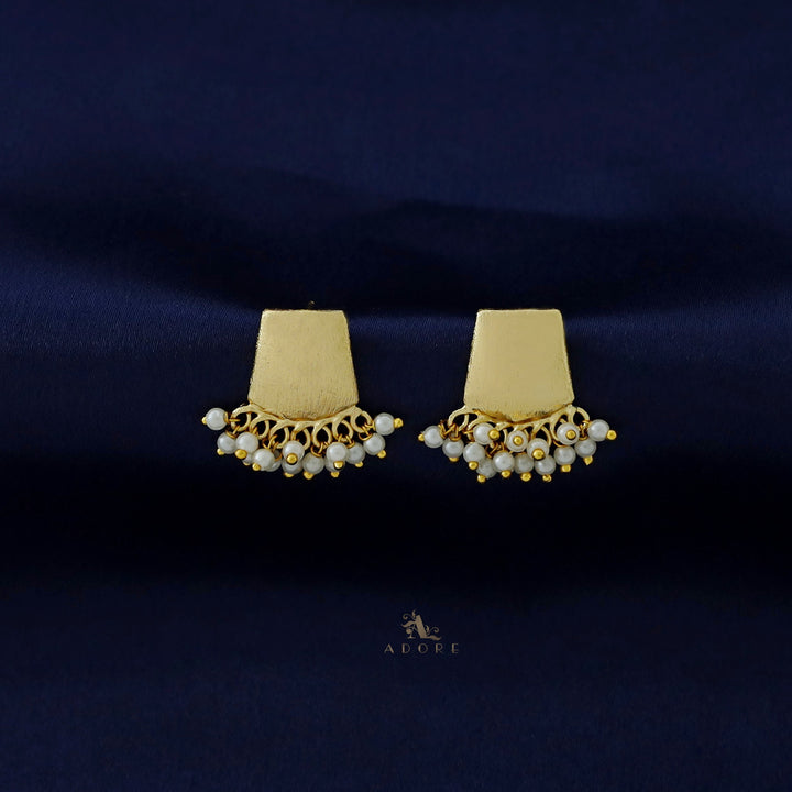 Golden Textured Trapeze Pearl Cluster Earring