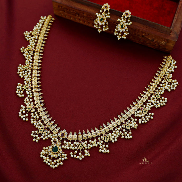 Premium Apsara Pearl Bridal Long Neckpiece With Earring