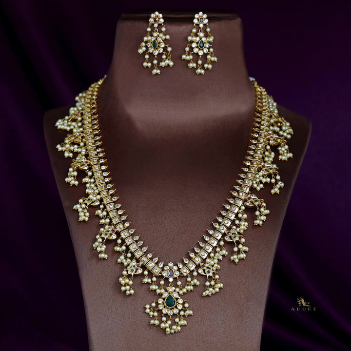 Premium Apsara Pearl Bridal Long Neckpiece With Earring