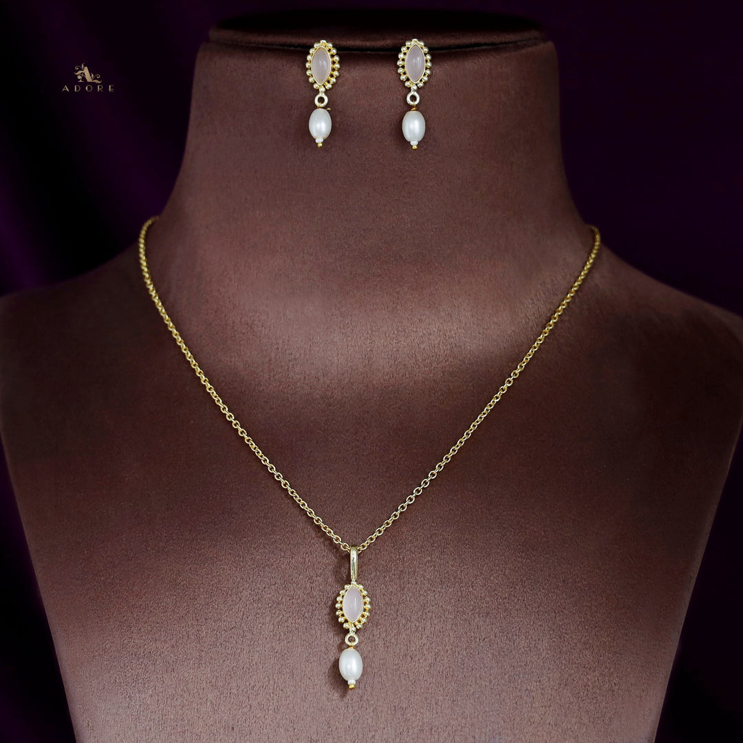 Eloise Glossy Stone Pearl Neckpiece With Earring