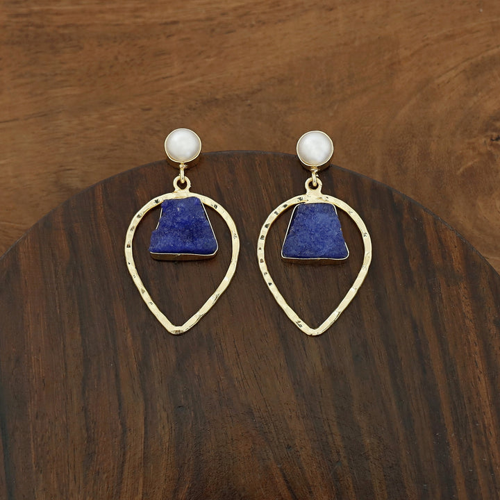 Golden Drop Druzy Stone Pearl Earring