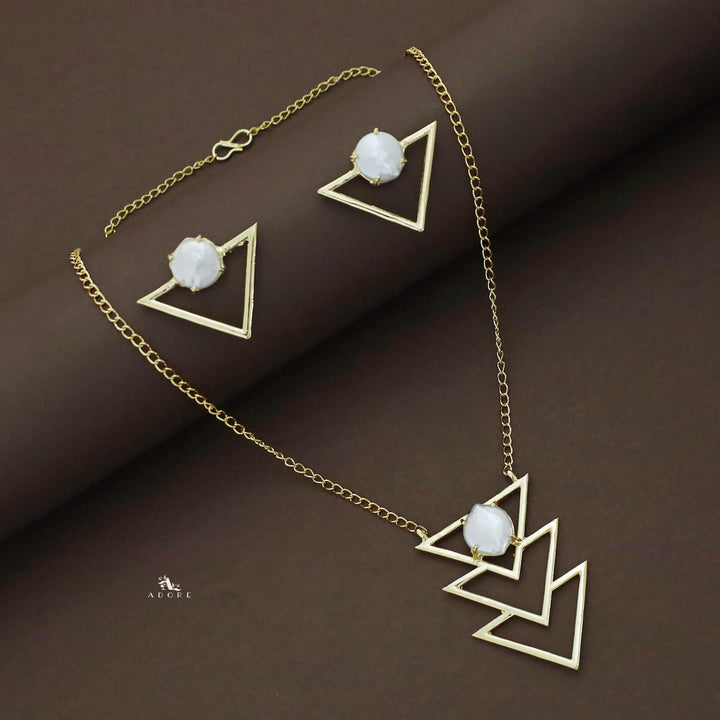 Golden Inverted Triangle Baroque Neckpiece With Earring