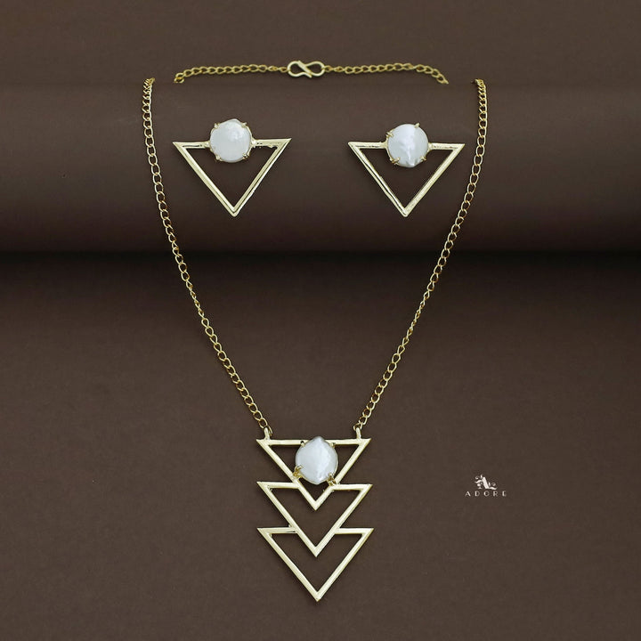 Golden Inverted Triangle Baroque Neckpiece With Earring