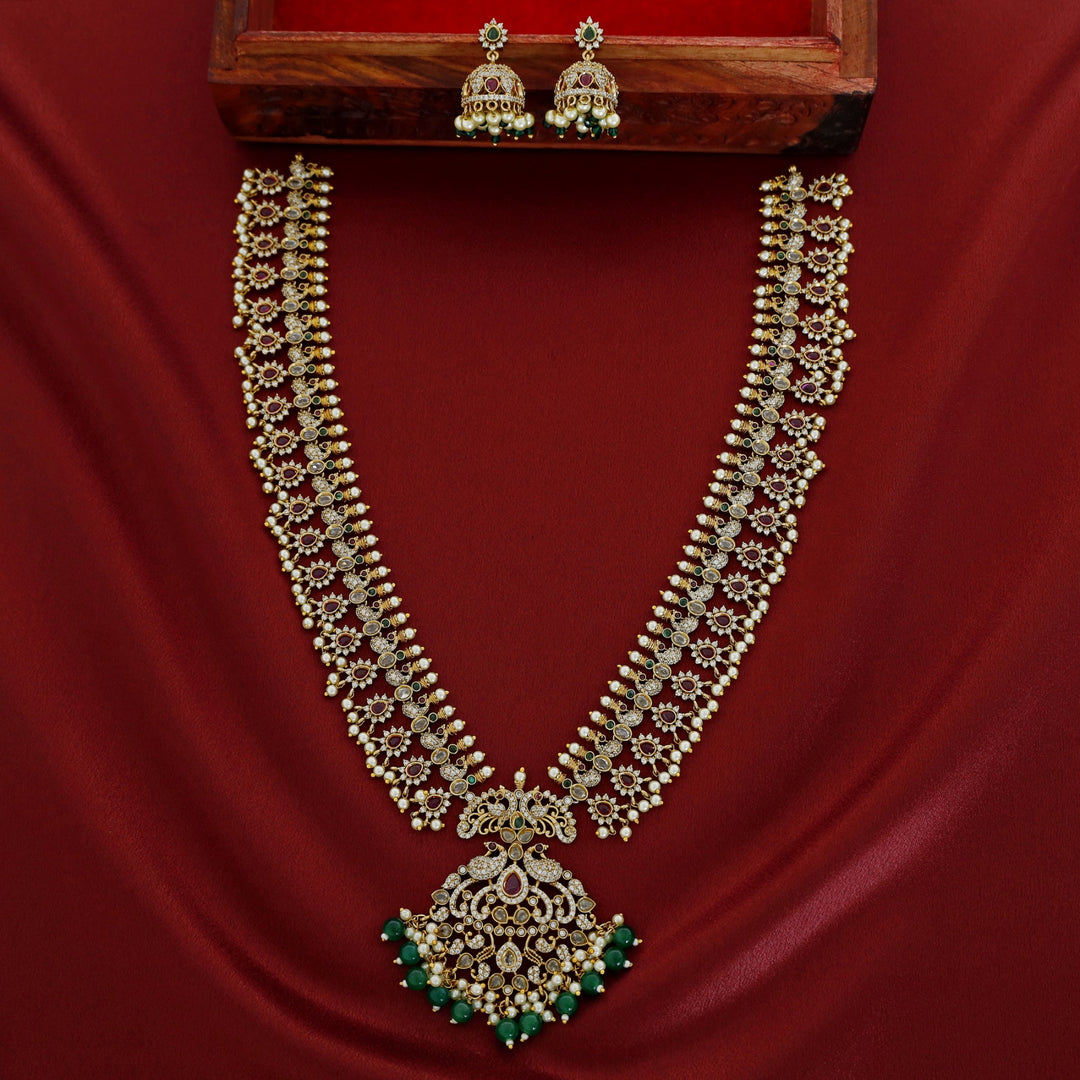 Premium Shravani Mayura AD Stone Neckpiece With Earring