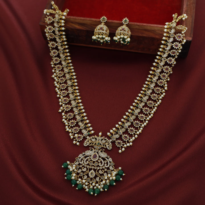 Premium Shravani Mayura AD Stone Neckpiece With Earring