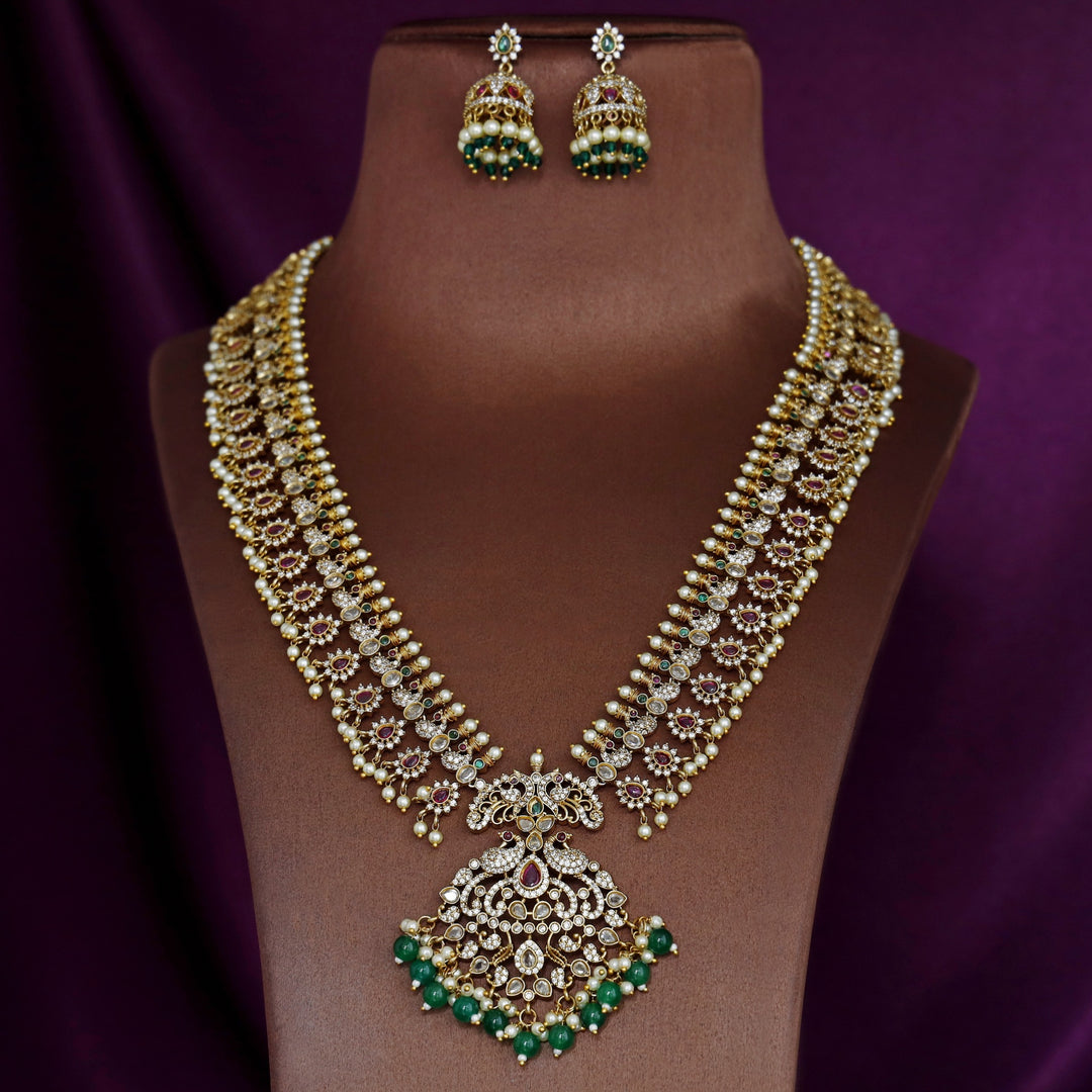 Premium Shravani Mayura AD Stone Neckpiece With Earring