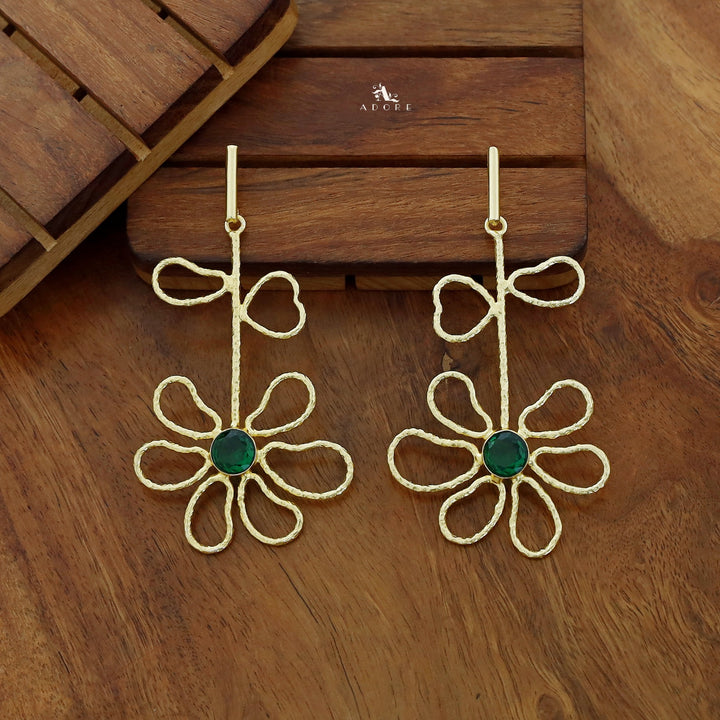 Alma Golden Flower Leaf Glossy Earring