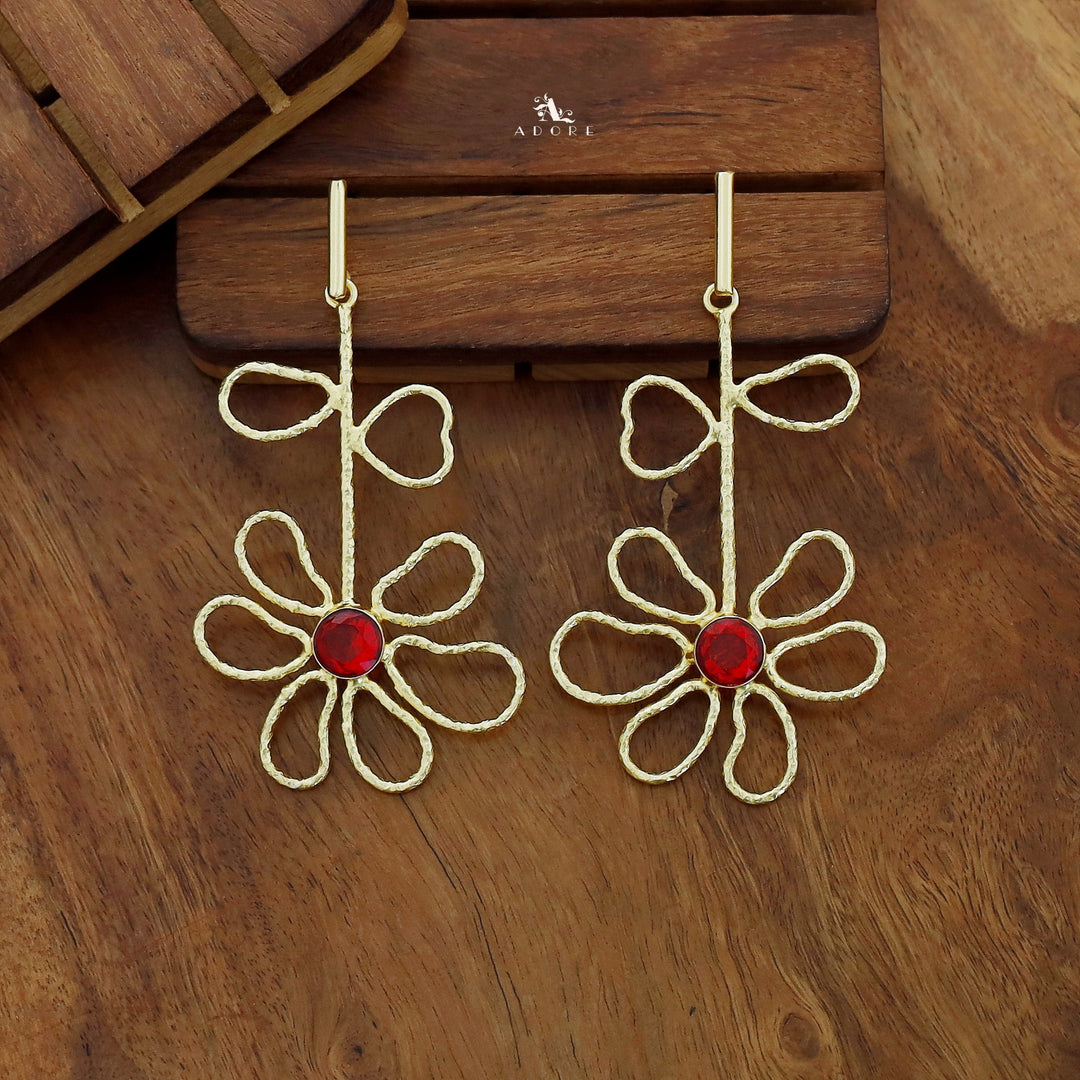 Alma Golden Flower Leaf Glossy Earring