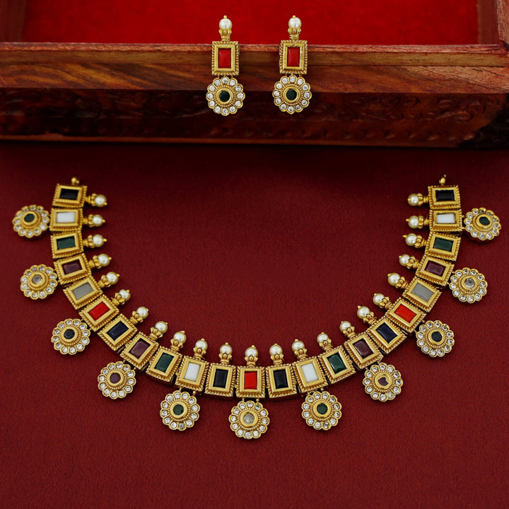 Akshitha Navratna Neckpiece With Earring