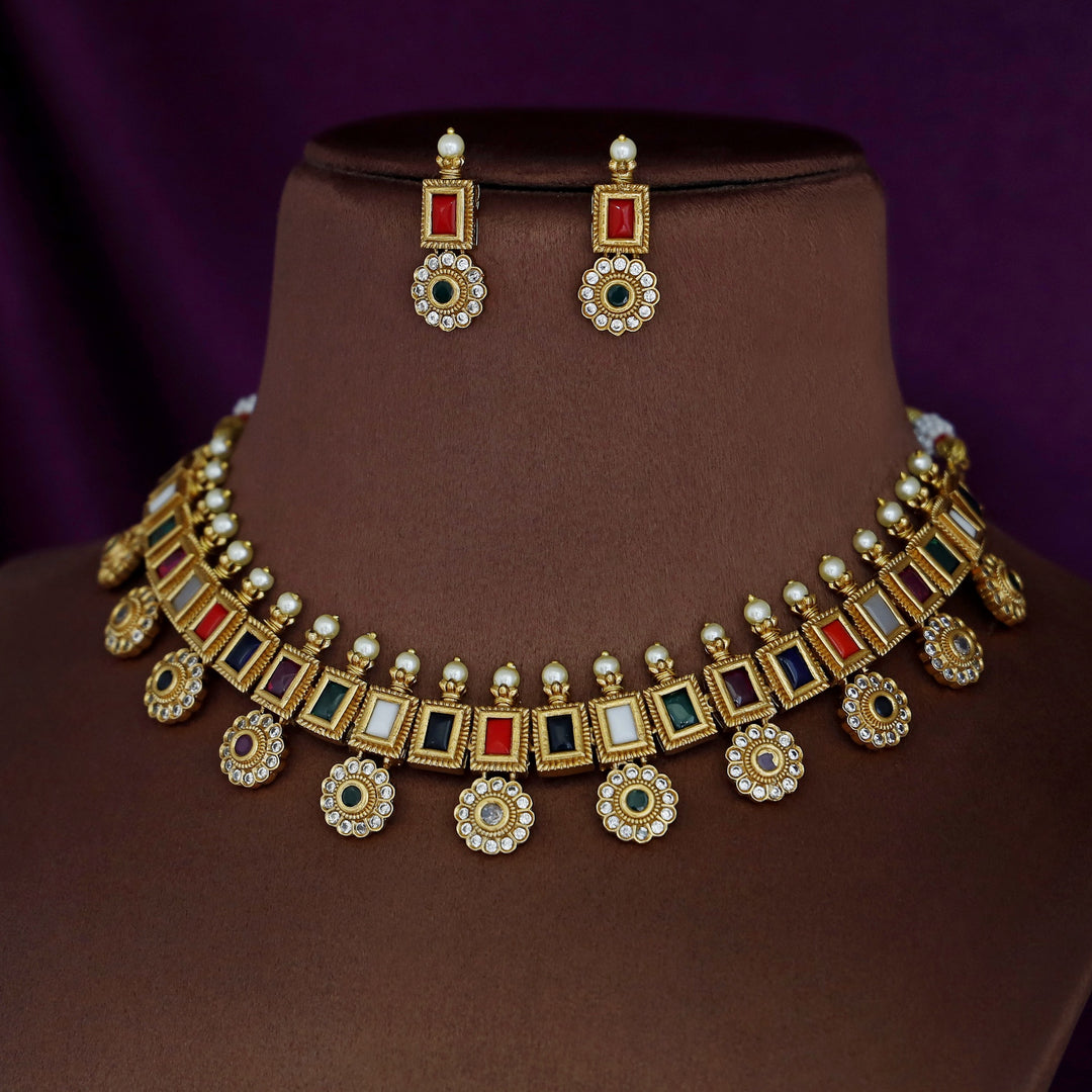 Akshitha Navratna Neckpiece With Earring