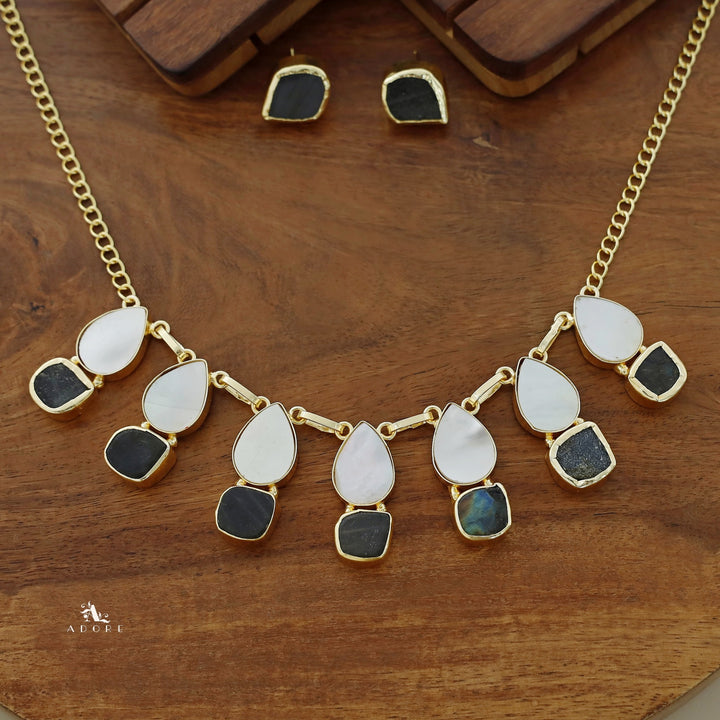 Hania Drop MOP + Raw Stone Neckpiece With Stud