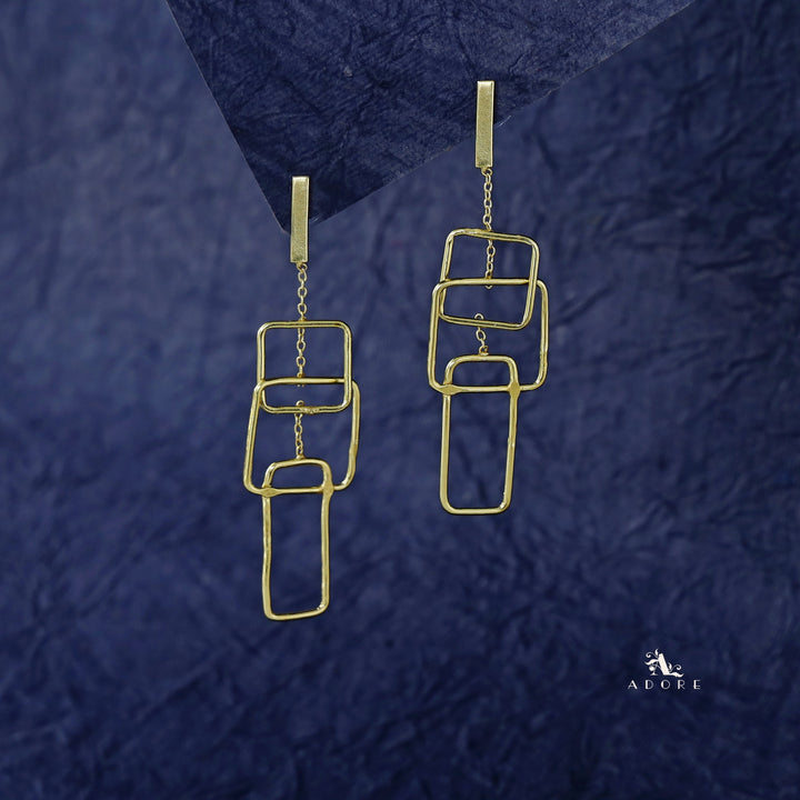 Golden Square And Rectangle Stack Earring