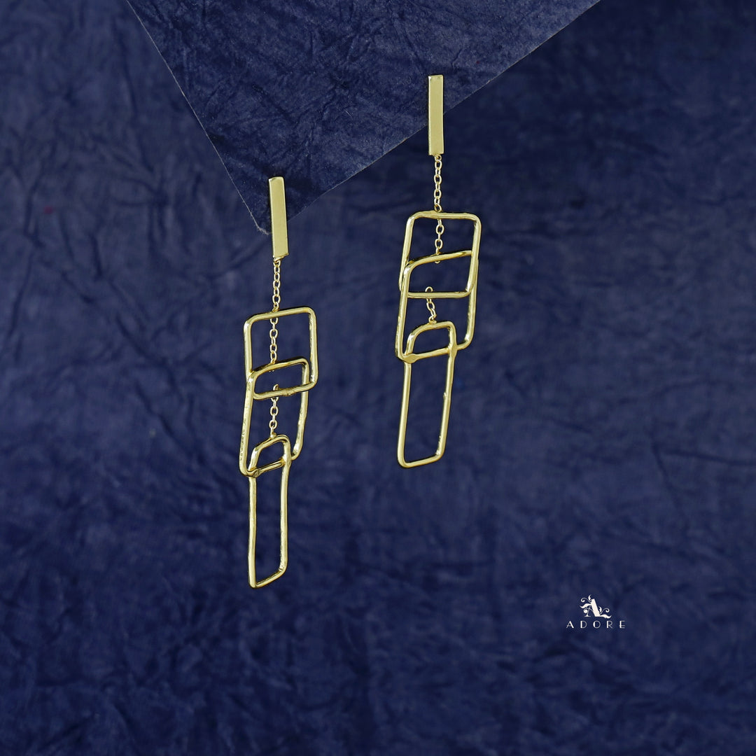 Golden Square And Rectangle Stack Earring